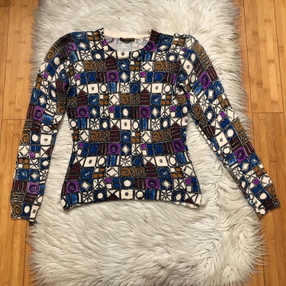 Vintage Kirin Creations Wool Geometric Windowpane Multicolor Fitted Sweater S